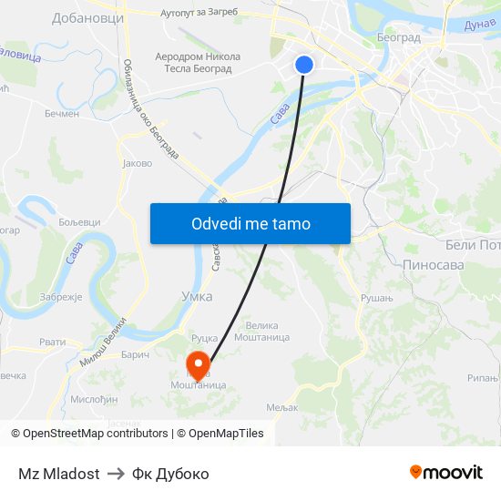 Mz Mladost to Фк Дубоко map