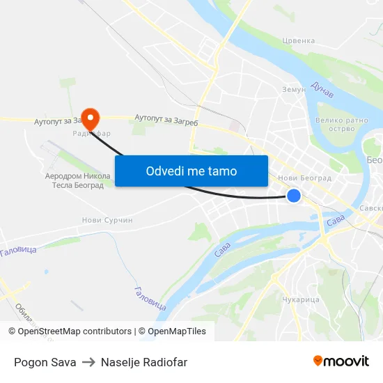 Pogon Sava to Naselje Radiofar map