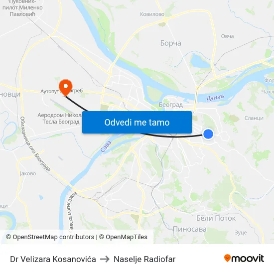 Dr Velizara Kosanovića to Naselje Radiofar map