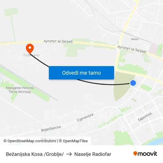 Bežanijska Kosa /Groblje/ to Naselje Radiofar map