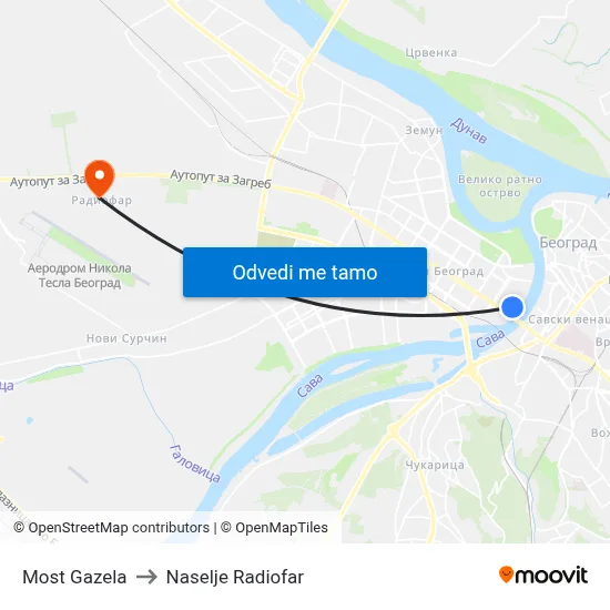 Most Gazela to Naselje Radiofar map