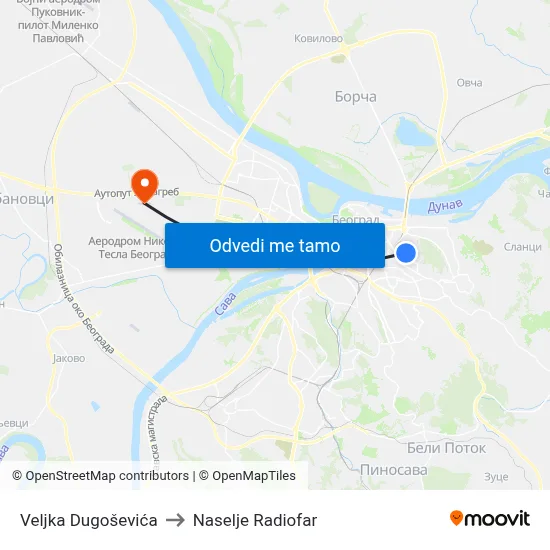 Veljka Dugoševića to Naselje Radiofar map