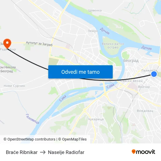 Braće Ribnikar to Naselje Radiofar map