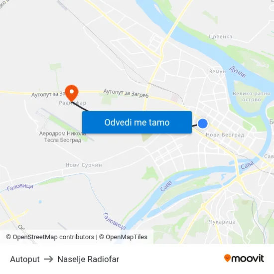 Autoput to Naselje Radiofar map