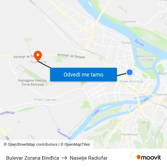 Bulevar Zorana Đinđića to Naselje Radiofar map
