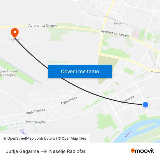 Jurija Gagarina to Naselje Radiofar map