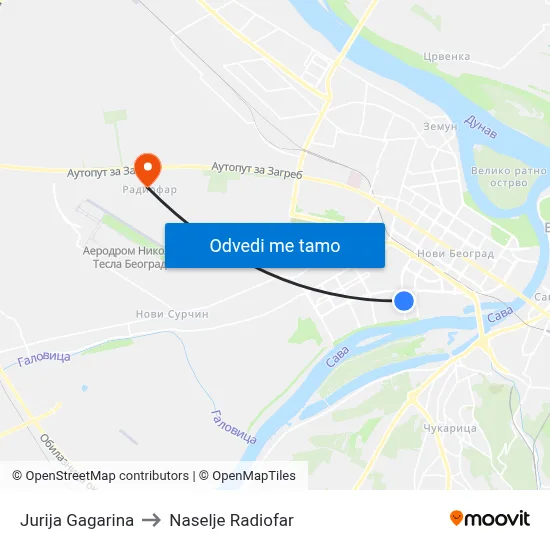 Jurija Gagarina to Naselje Radiofar map