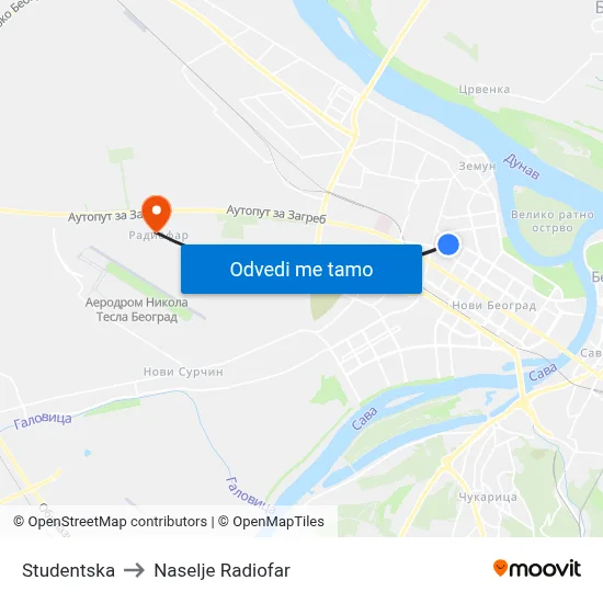 Studentska to Naselje Radiofar map