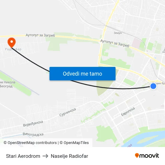 Стари Аеродром to Naselje Radiofar map