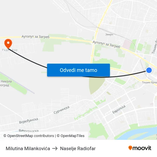 Милутина Миланковића to Naselje Radiofar map