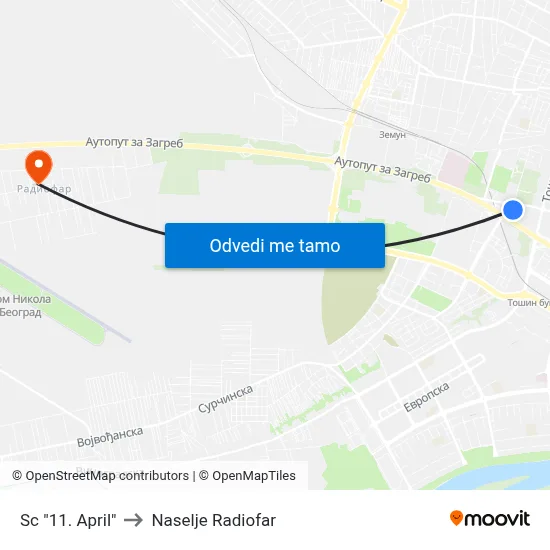 Sc "11. April" to Naselje Radiofar map