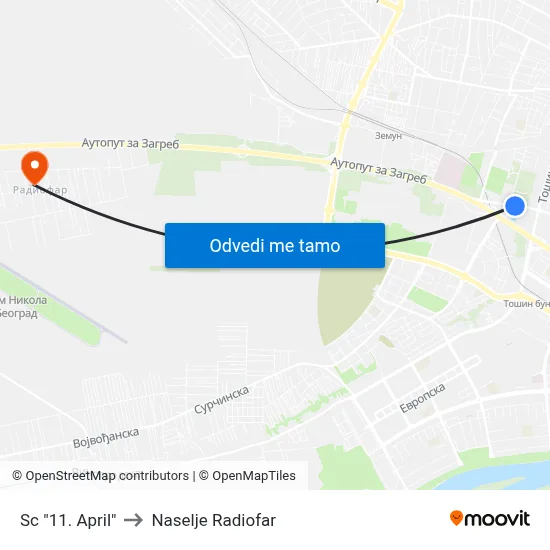 Sc "11. April" to Naselje Radiofar map