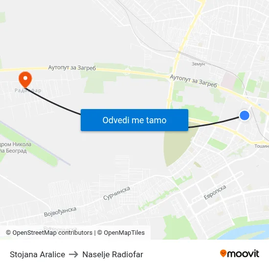 Stojana Aralice to Naselje Radiofar map