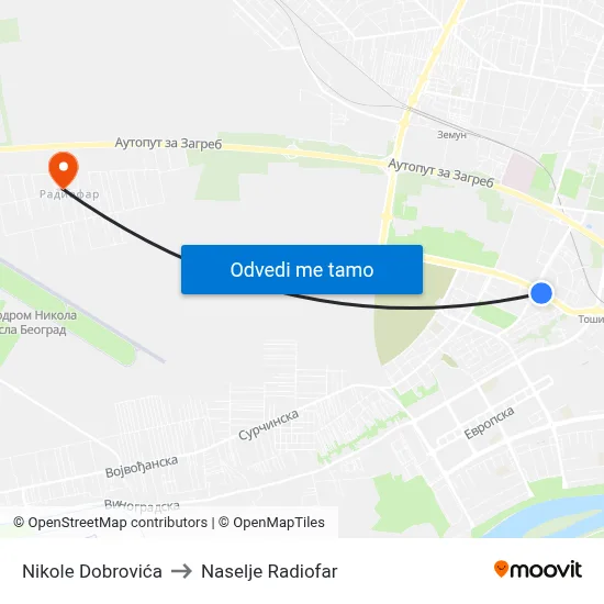 Николе Добровића to Naselje Radiofar map