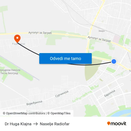 Др Хуга Клајна to Naselje Radiofar map