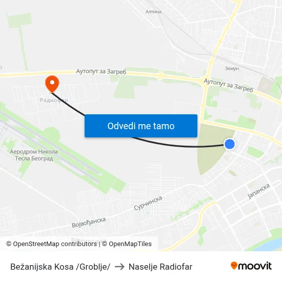 Bežanijska Kosa /Groblje/ to Naselje Radiofar map