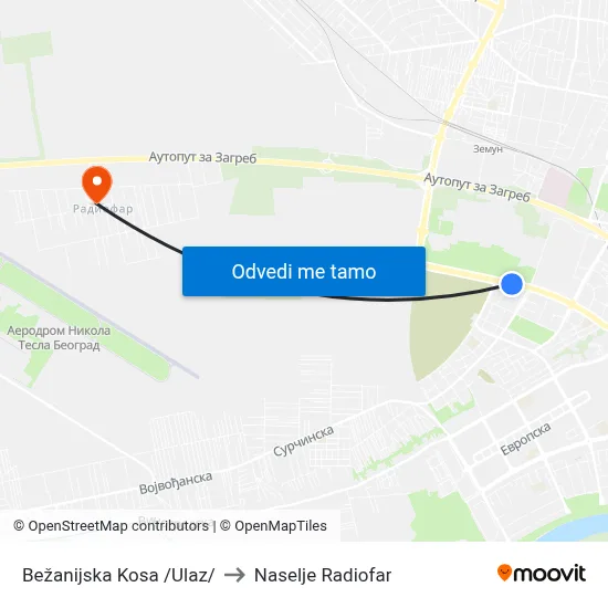 Бежанијска Коса /Улаз/ to Naselje Radiofar map
