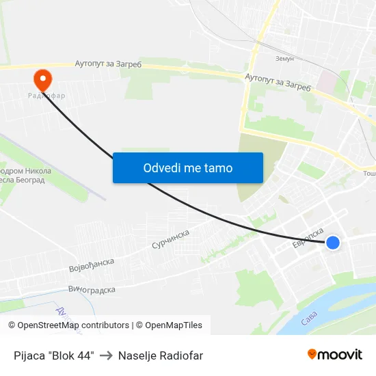 Pijaca "Blok 44" to Naselje Radiofar map