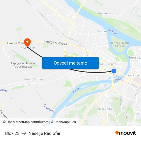 Блок 23 to Naselje Radiofar map