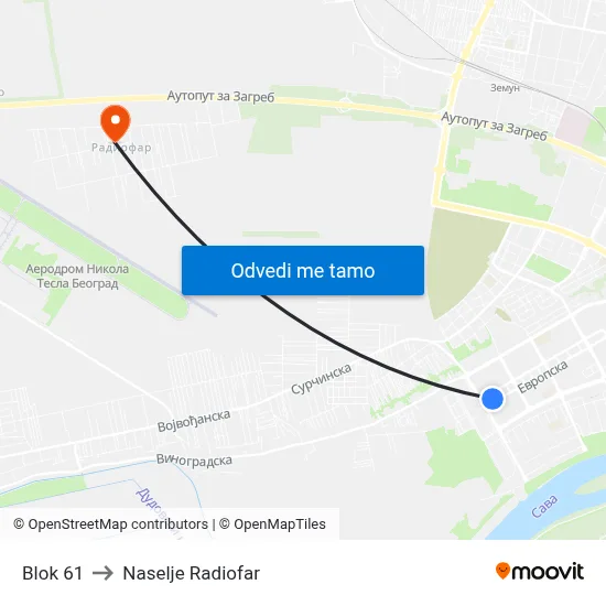 Блок 61 to Naselje Radiofar map