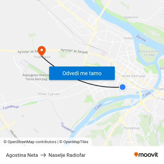 Agostina Neta to Naselje Radiofar map