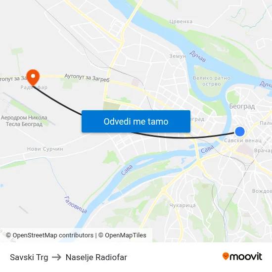 Savski Trg to Naselje Radiofar map