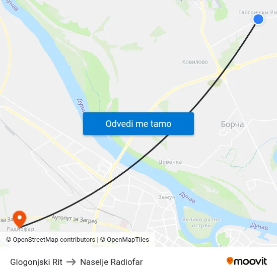 Глогоњски Рит to Naselje Radiofar map