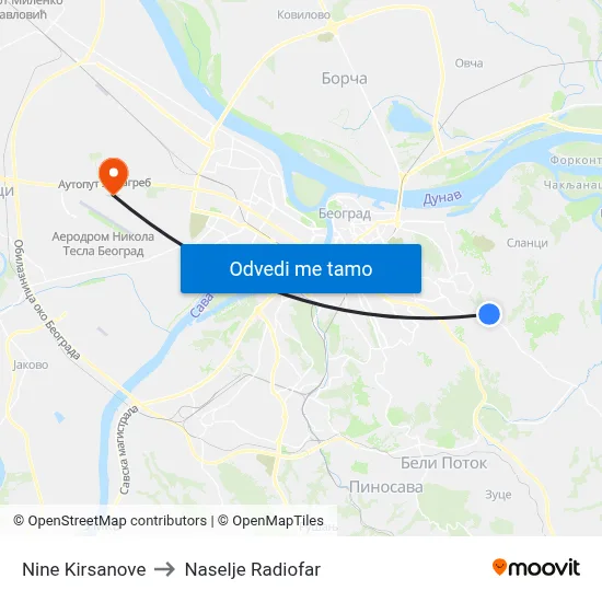 Нине Кирсанове to Naselje Radiofar map