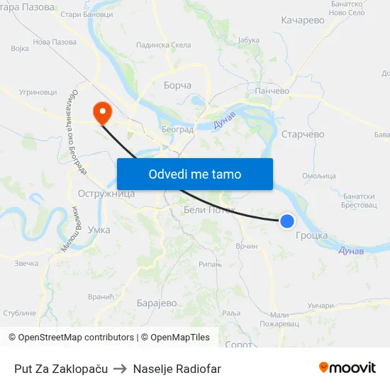Put Za Zaklopaču to Naselje Radiofar map