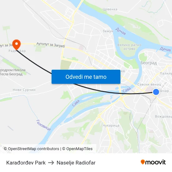 Карађорђев Парк to Naselje Radiofar map