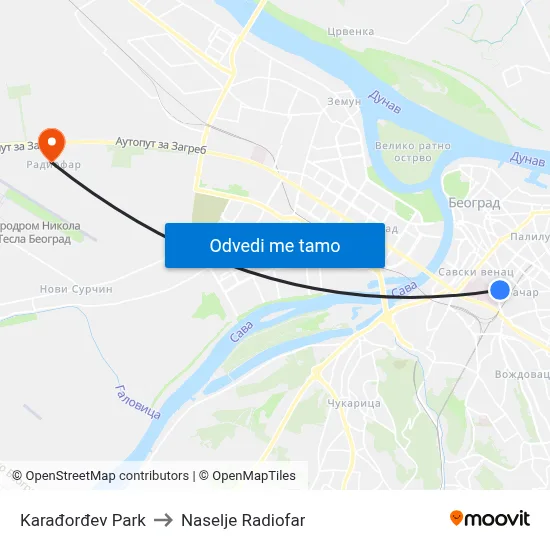 Karađorđev Park to Naselje Radiofar map