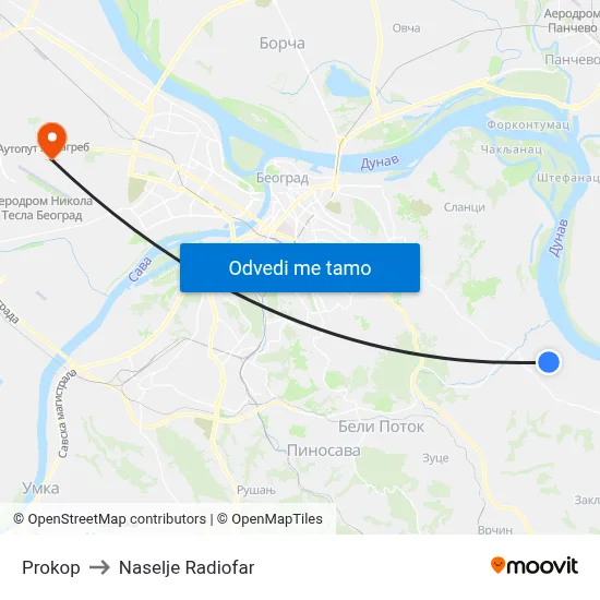 Прокоп to Naselje Radiofar map