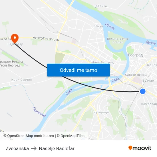 Звечанска to Naselje Radiofar map