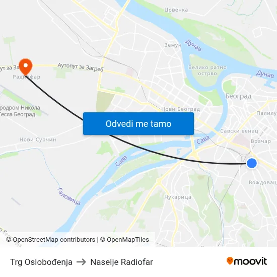 Трг Ослобођења to Naselje Radiofar map