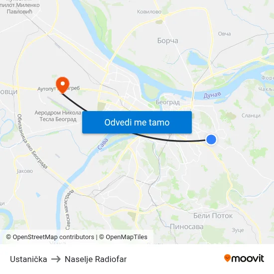 Устаничка to Naselje Radiofar map