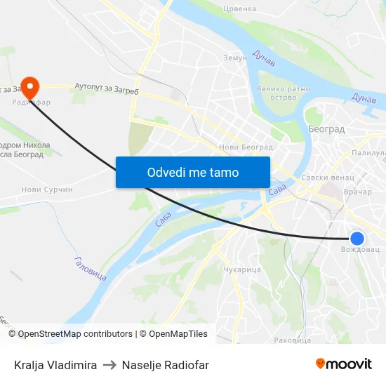 Краља Владимира to Naselje Radiofar map