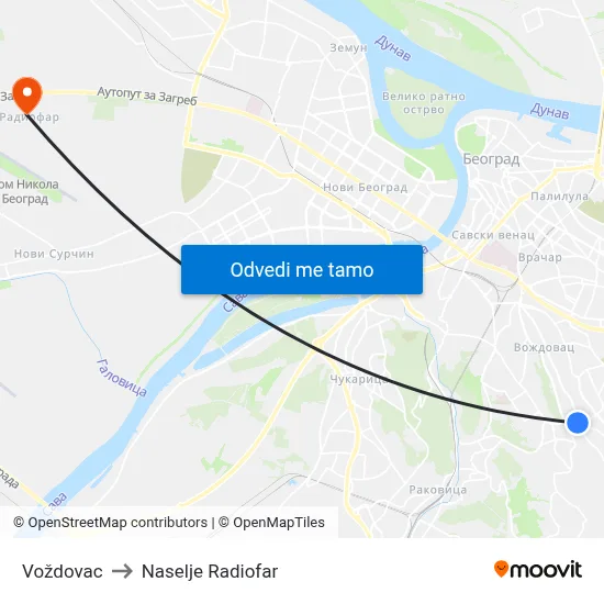Вождовац to Naselje Radiofar map