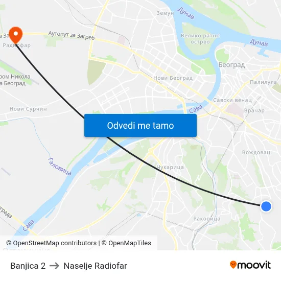 Banjica 2 to Naselje Radiofar map
