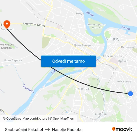Saobraćajni Fakultet to Naselje Radiofar map