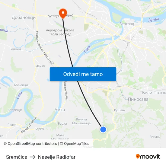 Сремчица to Naselje Radiofar map