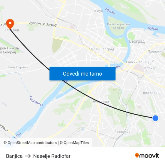 Banjica to Naselje Radiofar map