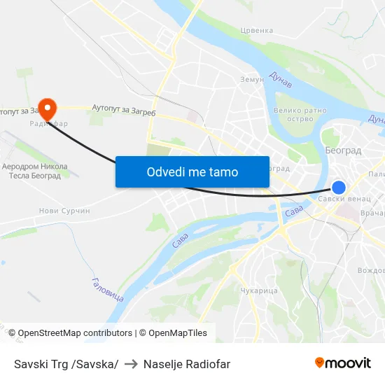 Savski Trg /Savska/ to Naselje Radiofar map