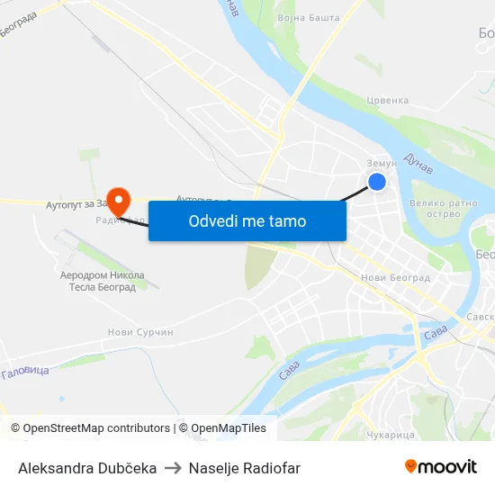 Aleksandra Dubčeka to Naselje Radiofar map