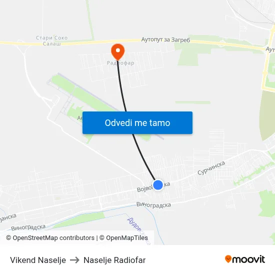 Vikend Naselje to Naselje Radiofar map