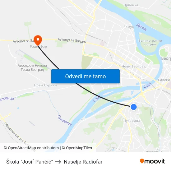 Škola "Josif Pančić" to Naselje Radiofar map