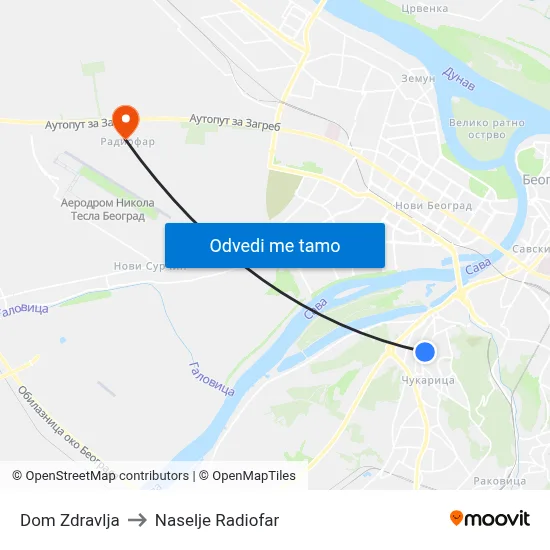 Dom Zdravlja to Naselje Radiofar map