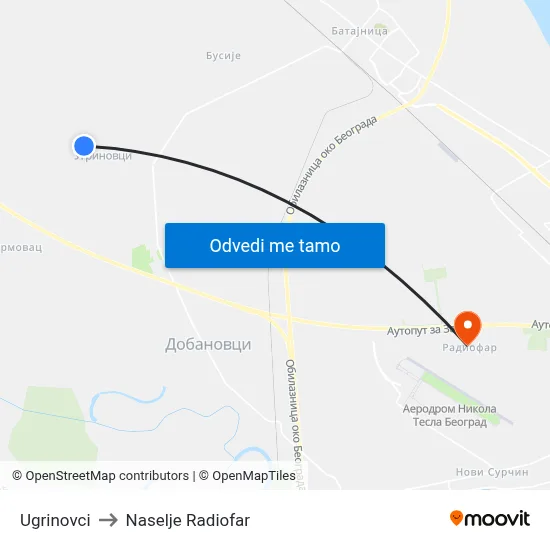 Ugrinovci to Naselje Radiofar map