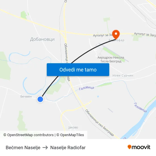 Бечмен Насеље to Naselje Radiofar map