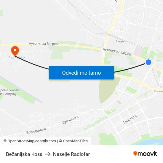 Бежанијска Коса to Naselje Radiofar map