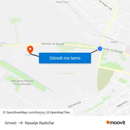 Грмеч to Naselje Radiofar map